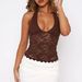 Women's Clothing Hot Girl Hollow Lace Slim Sexy Small Vest All Match Halter Neck Top_ecoleips.com