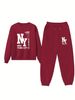 Women's Printed Two Piece Tracksuit, Long Sleeve Pullover Top And Drawstring Waist Pants, Casual Sportswear For Spring And Fall_ecoleips.com
