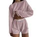 2025 Spring/Summer New Women's Set Fashionable Simple Style Slim Loose Fit Top Shorts_ecoleips.com
