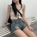 Elastic American Style Denim Shorts For Women, Summer Thin Sexy Girl High Waist Slimming A-line Hot Pants_ecoleips.com