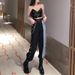women's clothing black plaid chain jeans for women spring design high waist slim straight wide leg pants_ecoleips.com