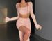 FY22396 Knitted Beaded Square Neck Long Sleeve And Short Set Spring Women's Sexy Crop Top Skirt_ecoleips.com