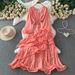 Women's Sweet Polka Dot V-Neck Long Sleeve Dress Summer Elegant Slimming Fluffy Cake Skirt Gentle Vacation Look_ecoleips.com