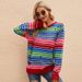 Women's Striped Knit Sweater Long Sleeve Round Neck Oversized Casual Pullover With Colorful Distressed Design_ecoleips.com