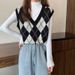 Aria Basics INS Quilted V-Neck Vest For Women, Spring Autumn New College Style, Youthful Knitted Cardigan, Layered Short Vest,_ecoleips.com