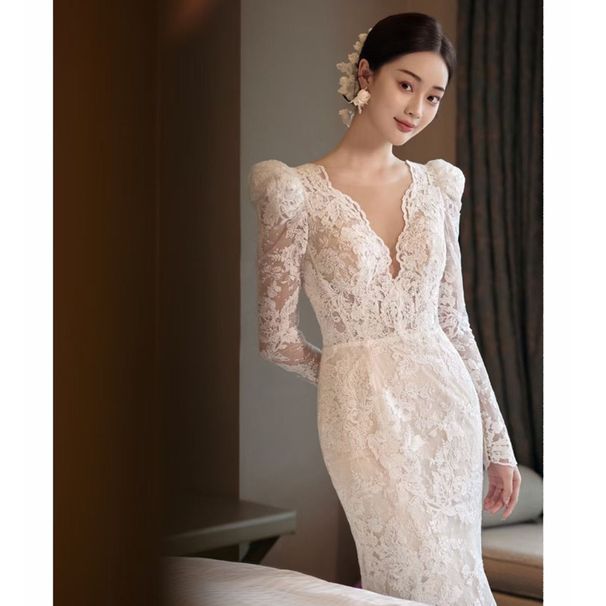 Women's Clothing Lace Fishtail Dress High End Small Tail Wedding Dress_ecoleips.com
