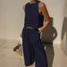 Women's Clothing Casual Loose Solid Color Sleeveless Shirt Trousers Two Piece Suit_ecoleips.com