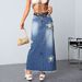 Women's Clothing Raw Edge Skirt Star Worn Denim Skirt High Waist Slit Jeans_ecoleips.com