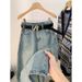 Women's Clothing Early Spring Light Blue Back Slit Skirt Denim Skirt Women New High Waist Slim Fit Medium Length Hip Skirt_ecoleips.com