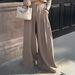 Women's High-Waisted Double Pleated Textured Wide Leg Pants Casual Minimalist Spring Summer Clothing_ecoleips.com