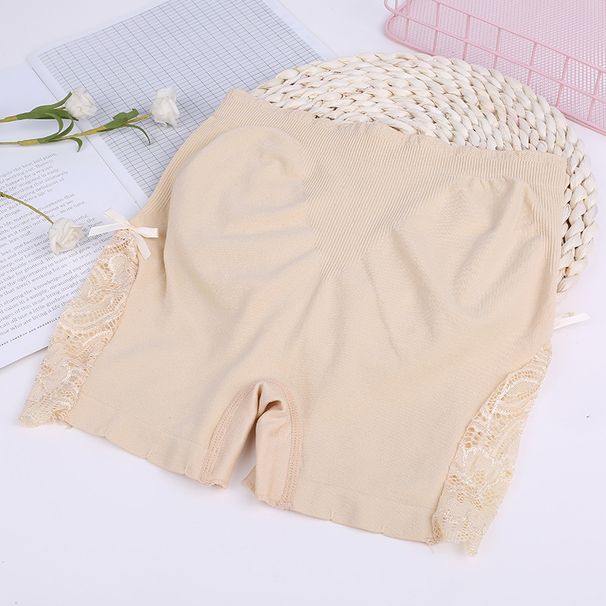 Women's Lace Trimmed Safety Shorts Mid Waist Tummy Control Cotton Crotch Anti Underwear Three Quarter Length Leggings_ecoleips.com