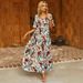 Cross-border Autumn New European American Plus-size Women's Floral Print Long Dress With Square Neck And Chiffon_ecoleips.com