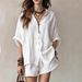Women's Solid Color Button down Shirt And Shorts Set European American Style Spring/Summer Casual Fashion Loose Fit Pant Suit_ecoleips.com