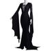Women's Clothing New Halloween Sexy Strappy Hip Wrapped Gothic Style Women's Trumpet Sleeve Lace Up V Neck Dress_ecoleips.com