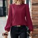 Women's Pleated Long Sleeve Shirt Spring Autumn American Style Casual Elegant Fashion Round Neck Retro Solid Color Top_ecoleips.com