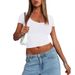 Spring/Summer Short-Sleeved Square Neck Fitness T-Shirt Sexy Fashion Top For American Styles_ecoleips.com
