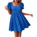 2025 Summer New Women's Square Neck Slimming Fashion Short Sleeve Dress_ecoleips.com