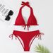Women's Clothing Strappy Sexy Bikini Sexy High End Solid Color Beach Vacation Swimsuit_ecoleips.com