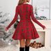 2025 European And American Retro Women's Plaid Fashion Long Sleeve Irregular Elegant Slim Dress_ecoleips.com