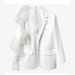 Women’s White Ruffle Detail Blazer – Single-Breasted Mesh Splicing Jacket (S/M/L, White/Black)_ecoleips.com