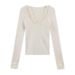 Women's French Style Low Cut Lace Slim Fit Knit Top Long Sleeve Base Layer Alluring Pure High End Sweater for Autumn Winter_ecoleips.com