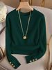 Women’s Ribbed Knit Sweater Long Sleeve Crew Neck Pullover Soft Stretch Casual Chic Top Elegant Fall Winter Fashion Button Cuff Jumper_ecoleips.com
