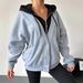 Women's Clothing Hooded Sweatshirt Casual Sports Loose Zipper Cardigan Zip-Up Hoodie Casual Loose Fit Pullover Jacket With Fake Two-Piece Design_ecoleips.com