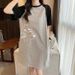 Summer Loose Japanese-style Cartoon Line Bear Cute Print Women's And Pregnant Women's Fashionable And Casual Round-neck Dress_ecoleips.com