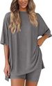 K New Women's Casual Round Neck Slit Loose Shorts Short Sleeved Home Suit Set_ecoleips.com