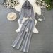Women's Korean Style Two Piece Set Long Sleeved Zipper Hooded Slim Fit Knit Sweatshirt And Jacket High Waist Wide Leg_ecoleips.com