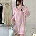 Women's Faux Mink Knit Sweater – Oversized V-Neck Pullover In Soft & Cozy Polyester_ecoleips.com