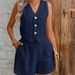 Summer Vest And Shorts Set For Women – Button Front Camisole & 3/4 Shorts, Breathable Linen Blend, Casual Streetwear_ecoleips.com