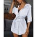 Cross-border Wish Best-selling European And American Summer Shirt, Solid Color, Elegant Sleeves, V-neck Women's_ecoleips.com