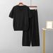 Summer Fashion Women's Knitwear Set Loose Fit High Waisted Straight Leg Casual Trousers Two Piece Outfit_ecoleips.com
