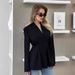 European And American Women's Fashion Autumn Elegant Slim Waist Black Blazer Commuting Design V-neck Suit Jacket_ecoleips.com