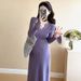 Autumn New Korean Fashion Flared Sleeve Long Knitted Maternity Dress_ecoleips.com