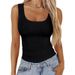 Women's Square Neck Ribbed Sleeveless Top – Stretchy Basic Camisole For Casual & Sexy Looks Stretchy & Breathable Fabric_ecoleips.com