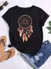 Euroean And American Cross-border Foreign Trade Women's Clothing, Dreamcatcher Rint Round-neck Short-sleeve T-shirt_ecoleips.com