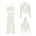 Women's 4-Piece Stretch Outfit Set - Y-Neck Vest, Cropped Jacket, Hooded Jacket & Straight Leg Pants - Slim Fit Casual Wear (Multiple Colors)_ecoleips.com