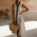 Women's Casual Cotton Linen Dress Solid Color Ruffle Midi Skirt American Style Thin Suitable For Summer_ecoleips.com
