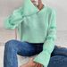 Cozy Striped Knit Sweater With Heart Elbow Detail – Oversized Round Neck Pullover For Women, Soft Acrylic Long Sleeve Top_ecoleips.com