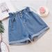 Women's Clothing High Waist Plus Size Women's Elastic Waist Denim Shorts Loose Fat Mm Slim All Match Curled Hem A Line Wide Leg Pants_ecoleips.com