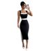Voya Women's Mature Intellectual Style Long Skirt With Square Neckline And Suspender, Contrasting Color Dress, Sexy Temperament Skirt_ecoleips.com