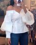 Spot Black Off-shoulder One-shoulder Lantern Sleeve Shirt_ecoleips.com