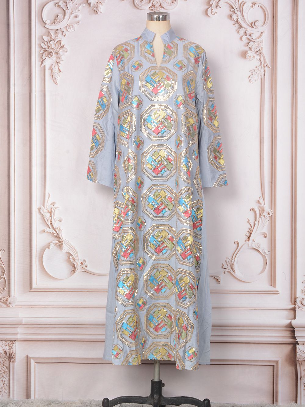 MT391 Ethnic Turkish Style Long Dress for Women with Fashionable Embroidery And Sequins Long Sleeve Evening Gown Muslim Fashion_ecoleips.com