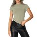 Women's Casual Solid Color Slim Fit T-Shirt Short Sleeve Pullover Street Wear Top For Spring Autumn_ecoleips.com