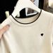 Women's Petite Round Neck T-Shirt Embroidered Heart Short Sleeve Knitted Inner Layer Top For Summer Real Shot_ecoleips.com