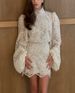 Women's Lantern Sleeve Mock Neck Lace Midi Dress – Elegant Casual Party Gown_ecoleips.com