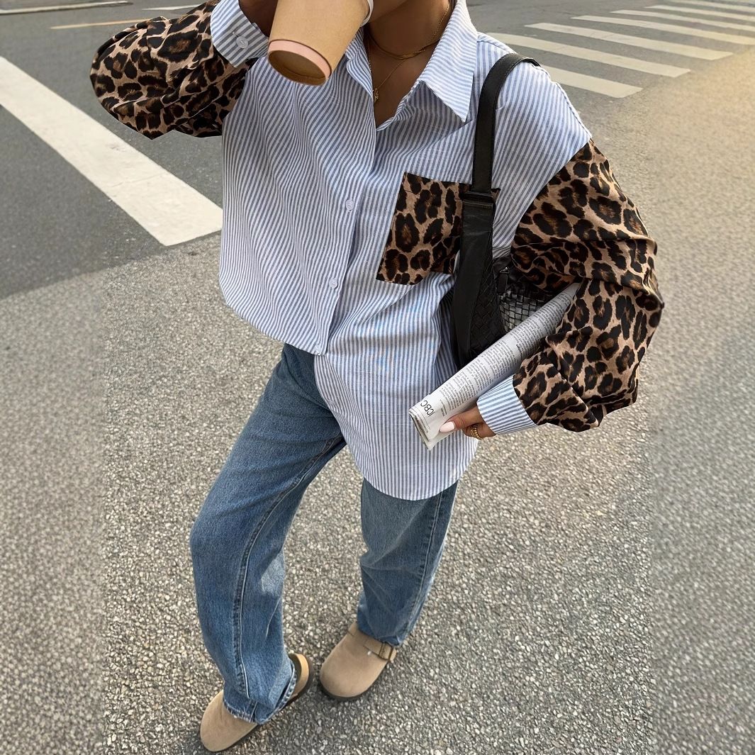 Women’s Clothing new loose stitching striped shirt tops_ecoleips.com