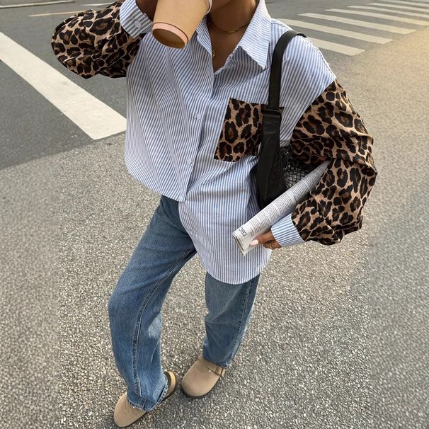 Women’s Clothing new loose stitching striped shirt tops_ecoleips.com